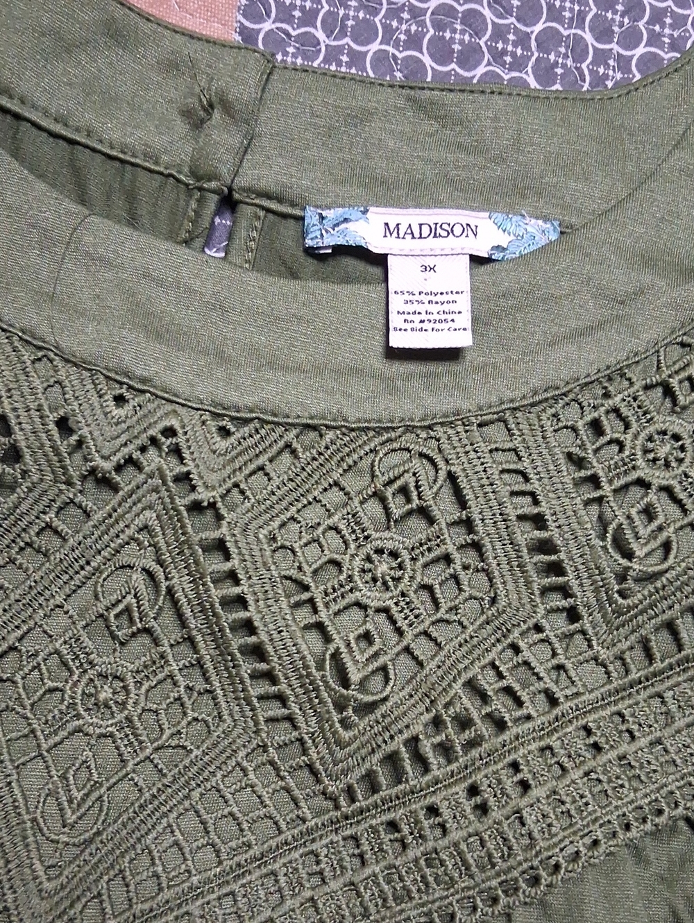 Madison Olive Crochet Lace Yoke Top